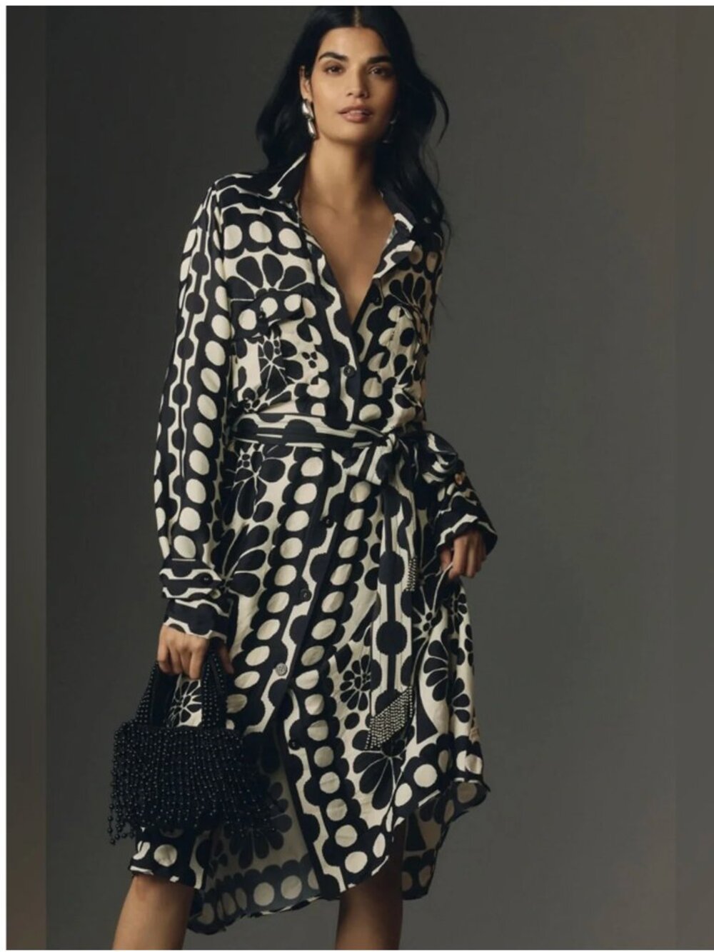 NWOT - FARM Rio - Palmermo Long-Sleeve Midi Dress - Black/White - Size XL